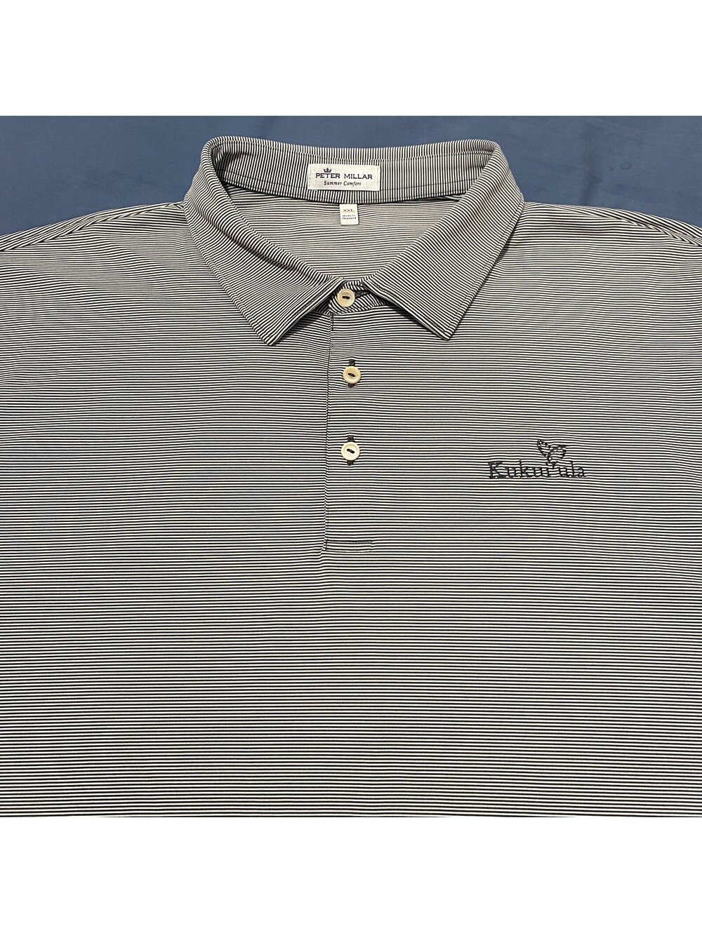 Peter Millar Summer Comfort Golf Polo Shirt Gray and White Micro Stripe Mens XXL